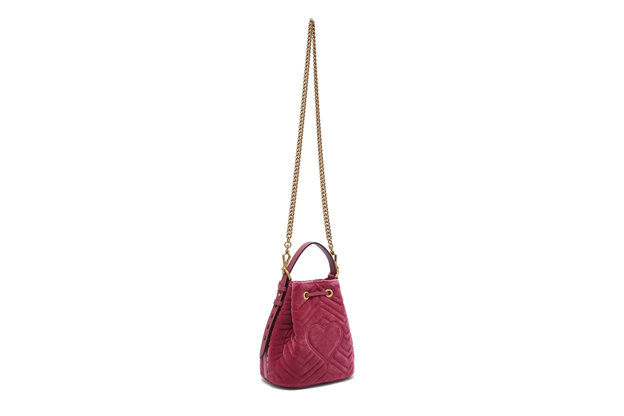 Gucci GG Marmont Bucket Bag Pink Velvet