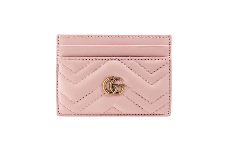 Gucci Leather Marmont Card Case Light Dusty Pink Hibiscus Red Black