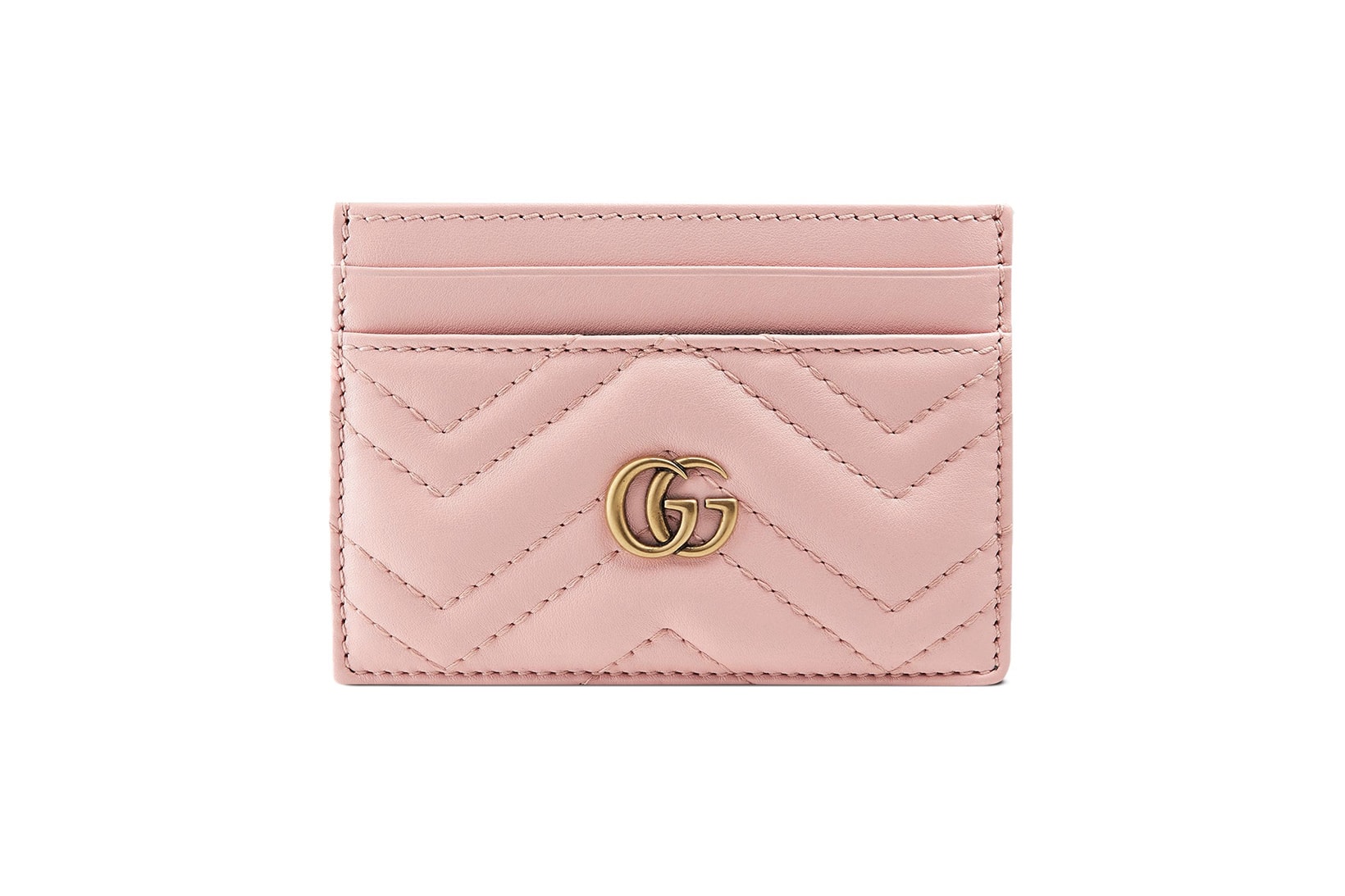 Gucci Leather Marmont Card Case Light Dusty Pink Hibiscus Red Black