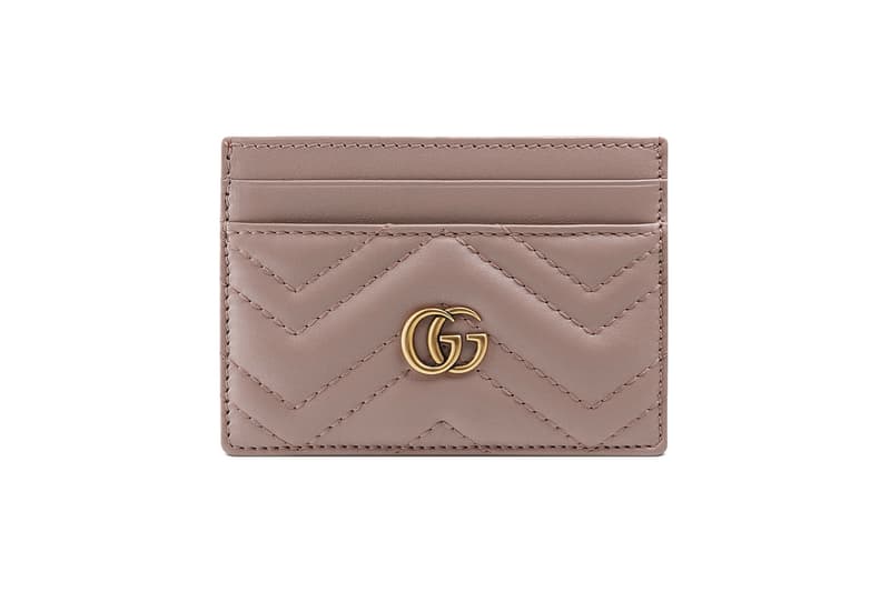 Gucci Leather Marmont Card Case Light Dusty Pink Hibiscus Red Black