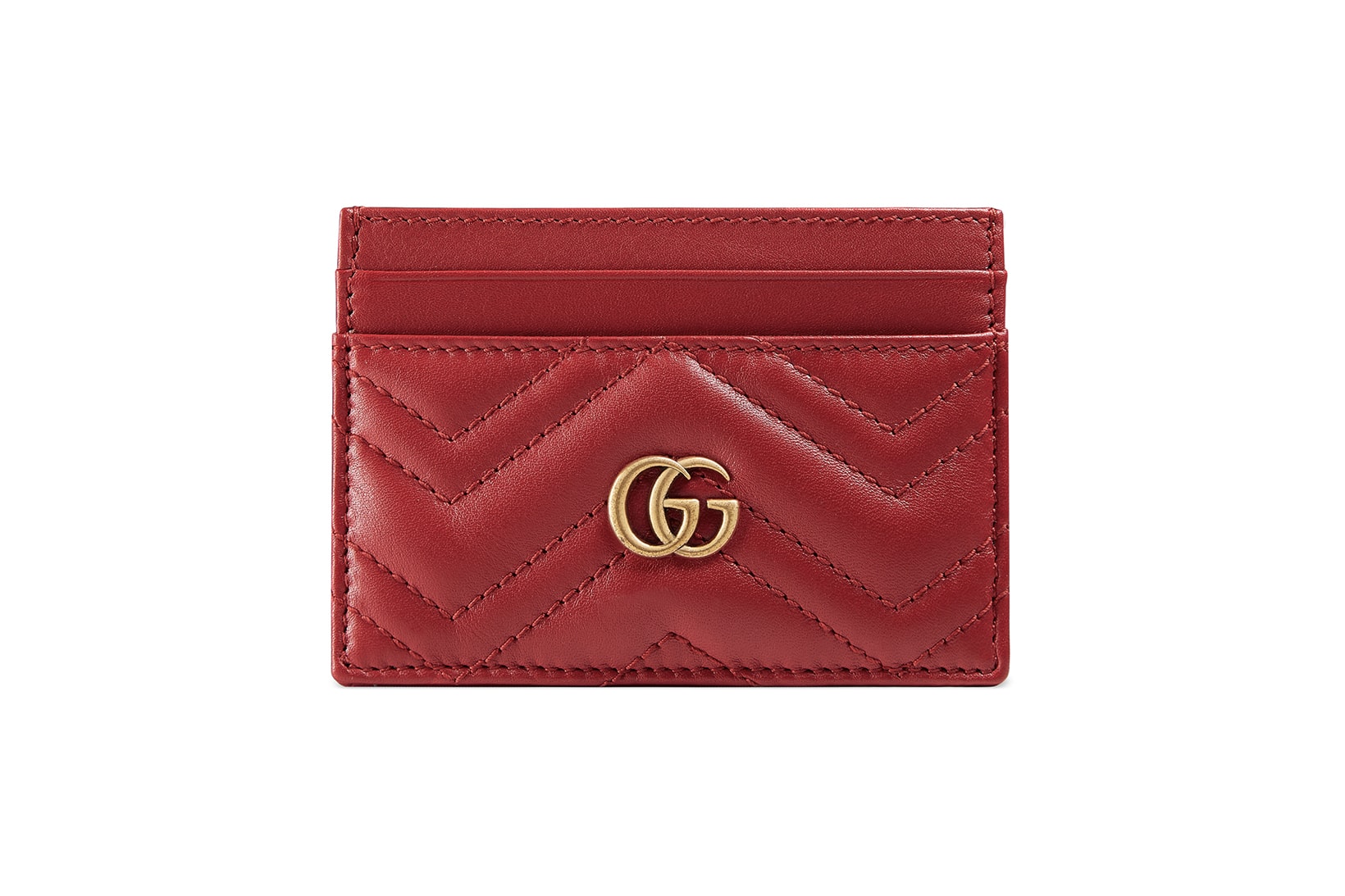 Gucci Leather Marmont Card Case Light Dusty Pink Hibiscus Red Black