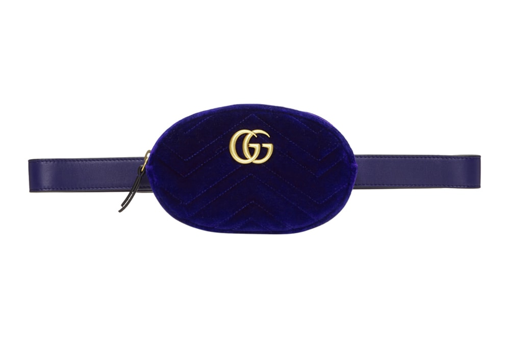 Blue Navy Velvet Gucci Marmont Belt Bag