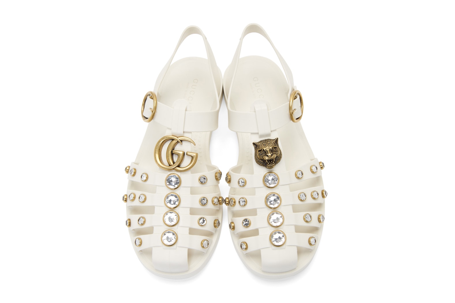 Gucci '90s White Crystal Cage Jelly Rubber Sandals