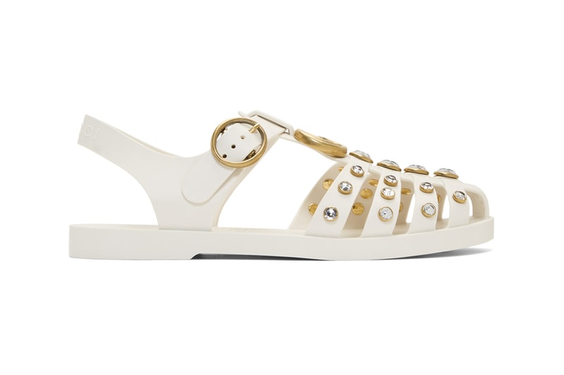 Gucci '90s White Crystal Cage Jelly Rubber Sandals