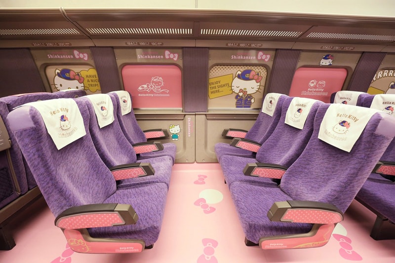 Hello Kitty Shinkansen Bullet Train Japan West Osaka Interior Pink Purple Chairs Seats