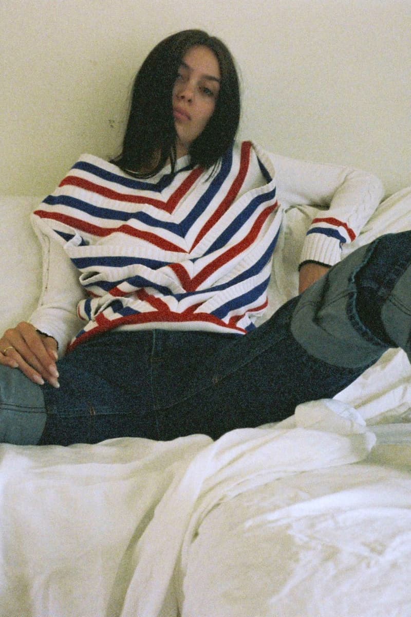 Y/Project Multi Cuff Jean Striped V Neck Sweater Navy White 017 Editorial