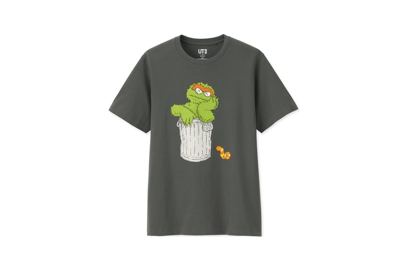 KAWS x Uniqlo UT Sesame Street Collection T-shirt Oscar the Grouch Grey