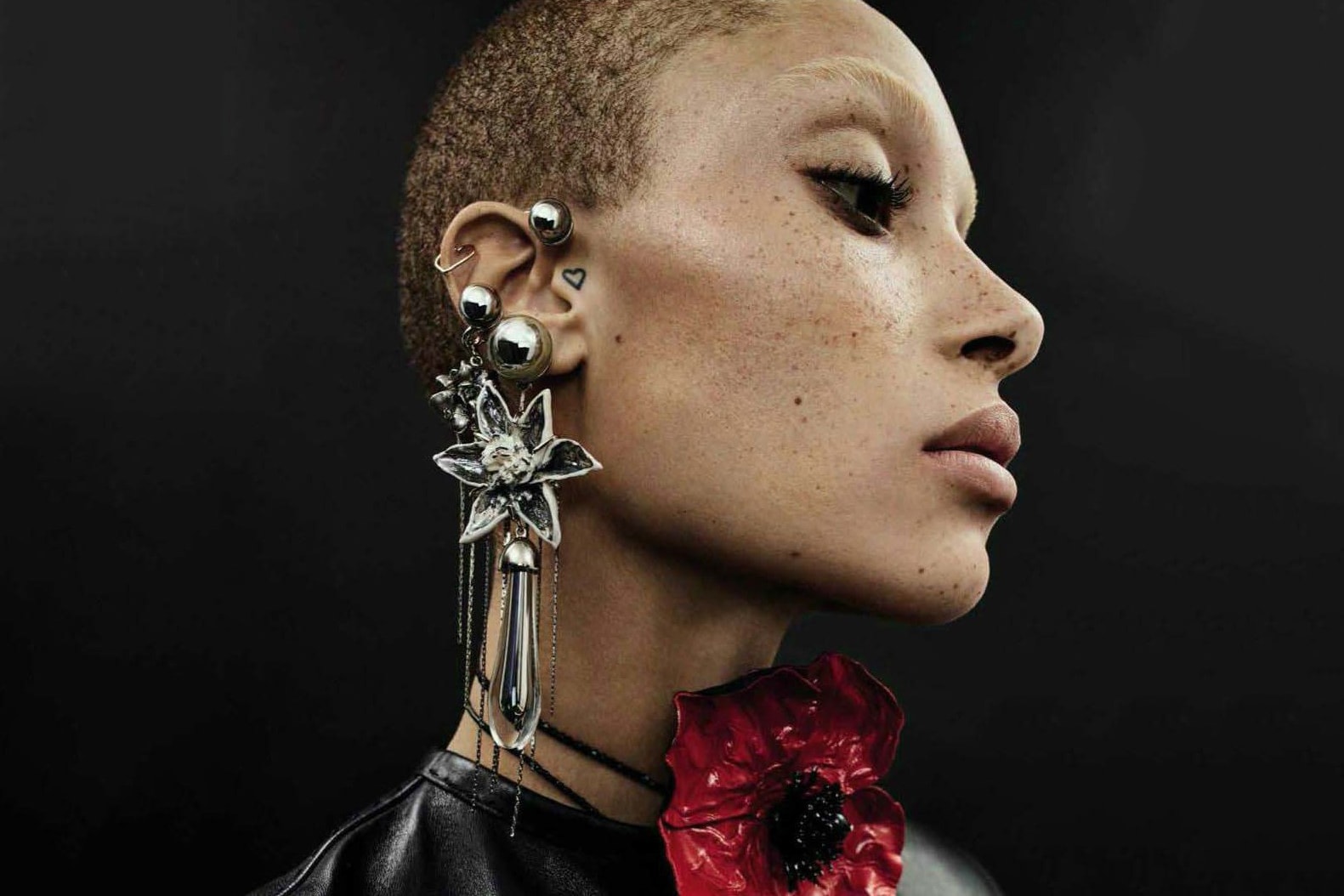 Adwoa Aboah Vogue Spain Editorial Earrings Red Flower Necklace