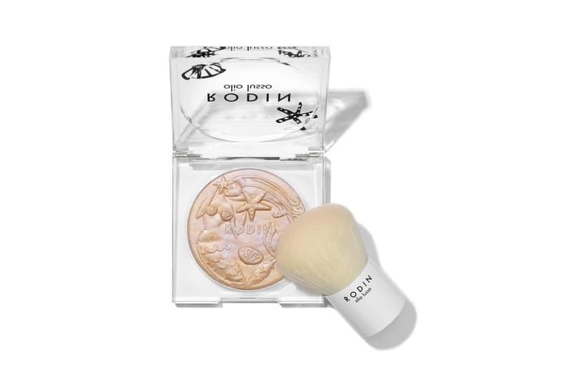 linda rodin mermaid collection luxury luminizer powder body lip oil kabuki brush