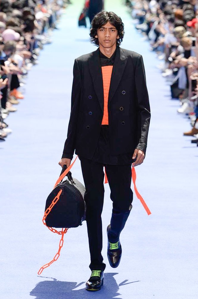 Virgil Abloh Louis Vuitton Paris Fashion Week Men's 2019 Orange Chain Black Bag
