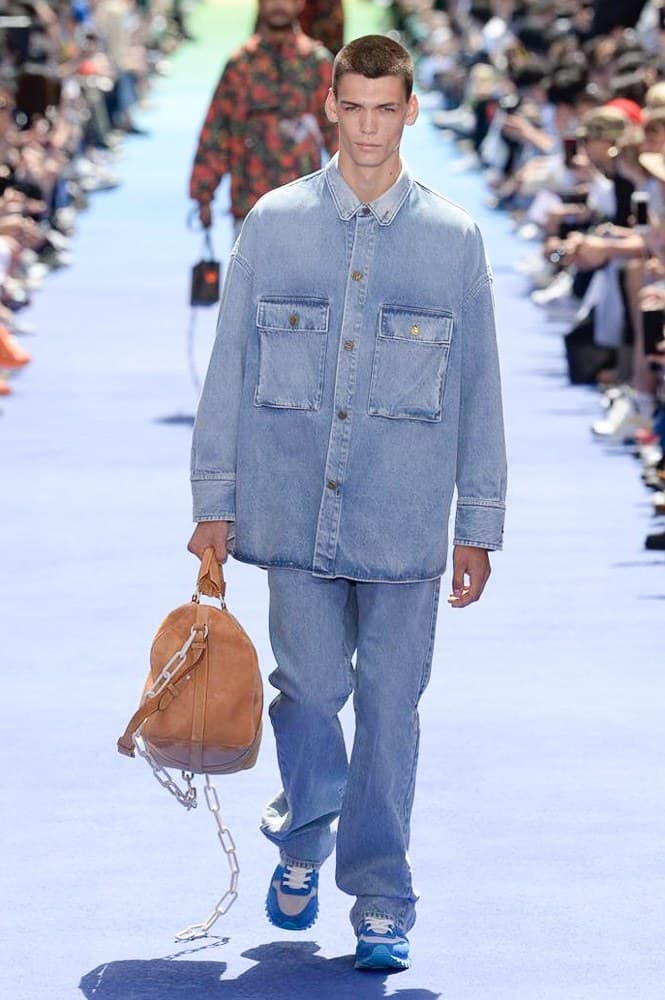 Virgil Abloh Louis Vuitton Paris Fashion Week Men's 2019 All Denim Look Suede Bag