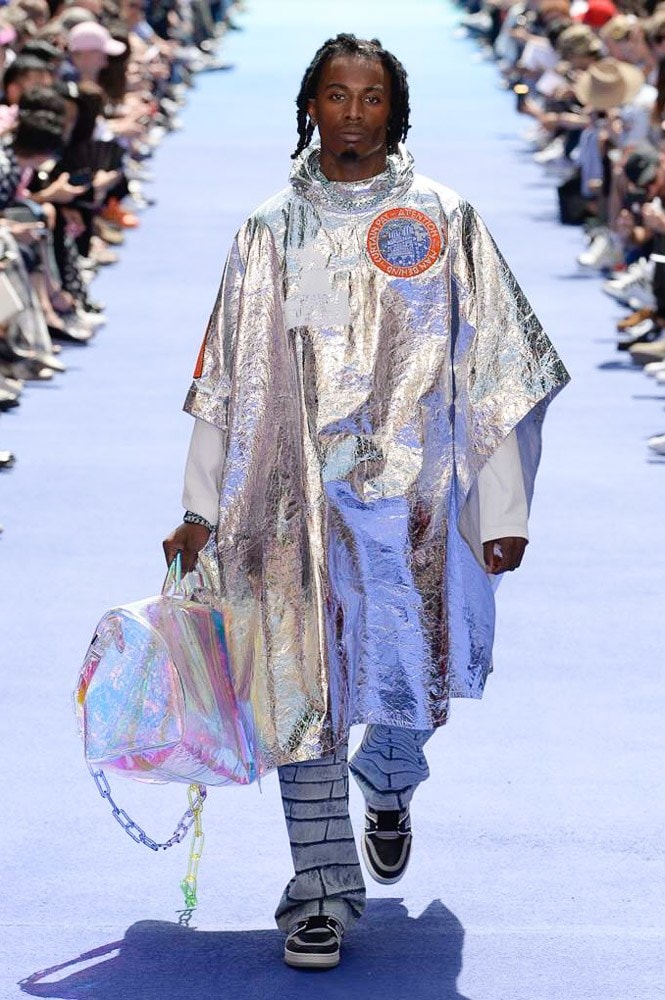 Virgil Abloh Louis Vuitton Paris Fashion Week Men's 2019 Silver Metallic Jacket Holographic Holdall Bag Playboi Carti