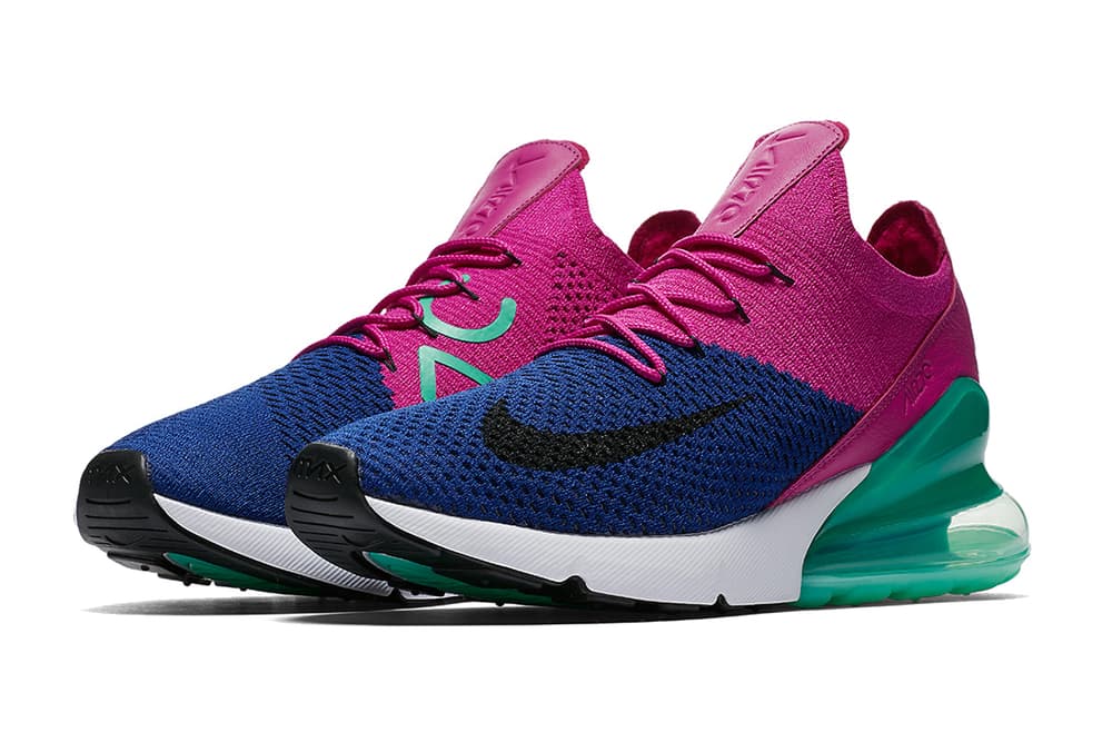Nike Air Max 270 Flyknit Fuchsia Teal Blue