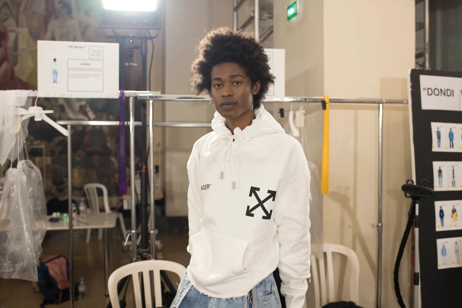 Off-White Virgil Abloh Menswear Spring/Summer 2019 Paris Fashion Week Men's Collection Backstage Hoodie White