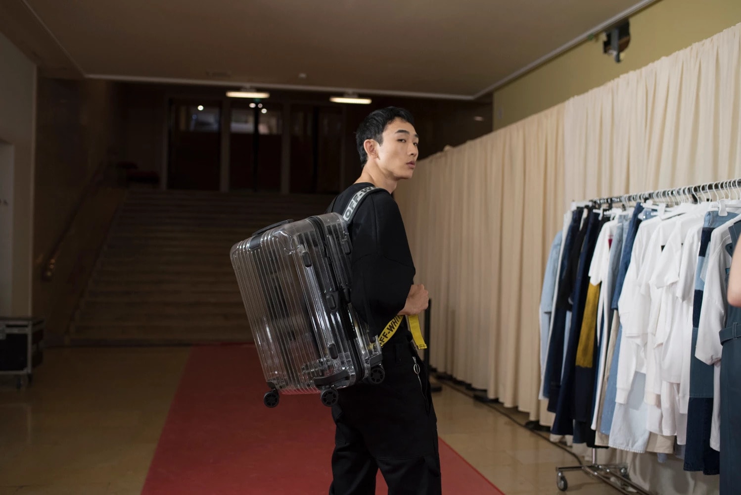 Off-White Virgil Abloh Menswear Spring/Summer 2019 Paris Fashion Week Men's Collection Backstage Suitcase Transparent
