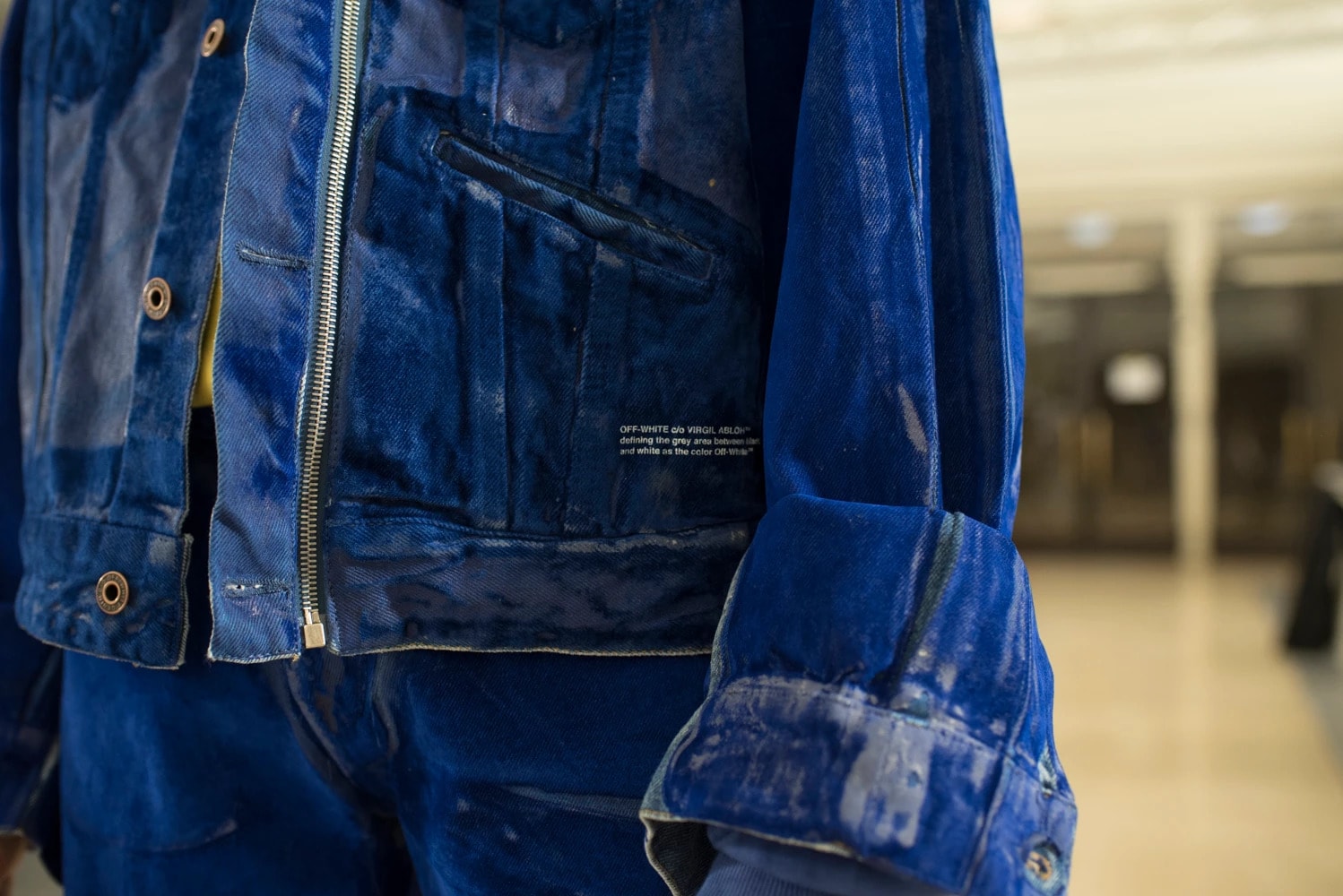 Off-White Virgil Abloh Menswear Spring/Summer 2019 Paris Fashion Week Men's Collection Backstage Jacket Blue