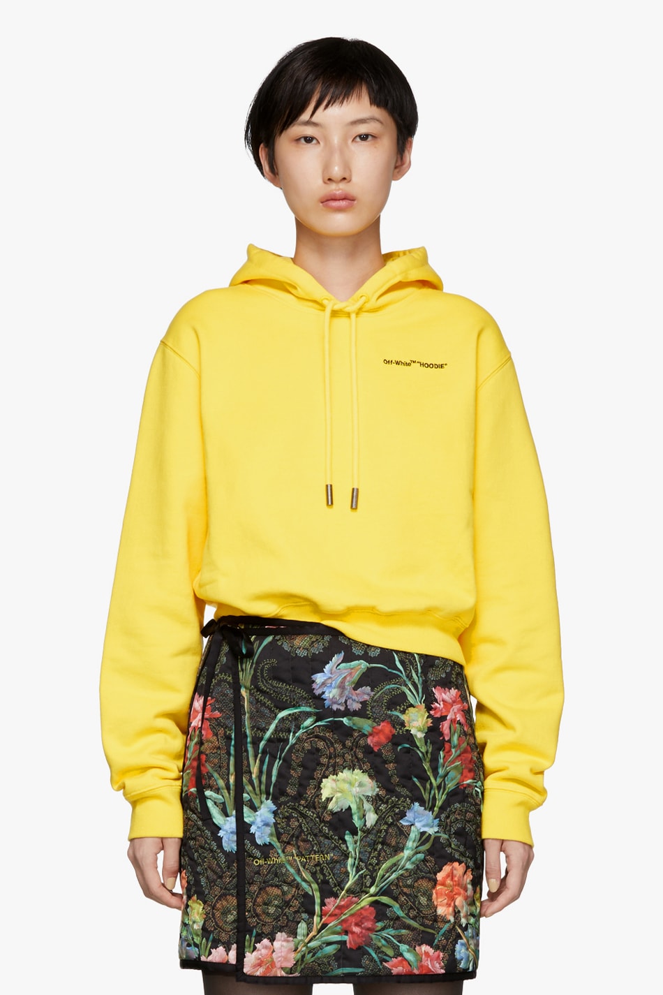 Off-White Quotes Cropped Hoodie Yellow