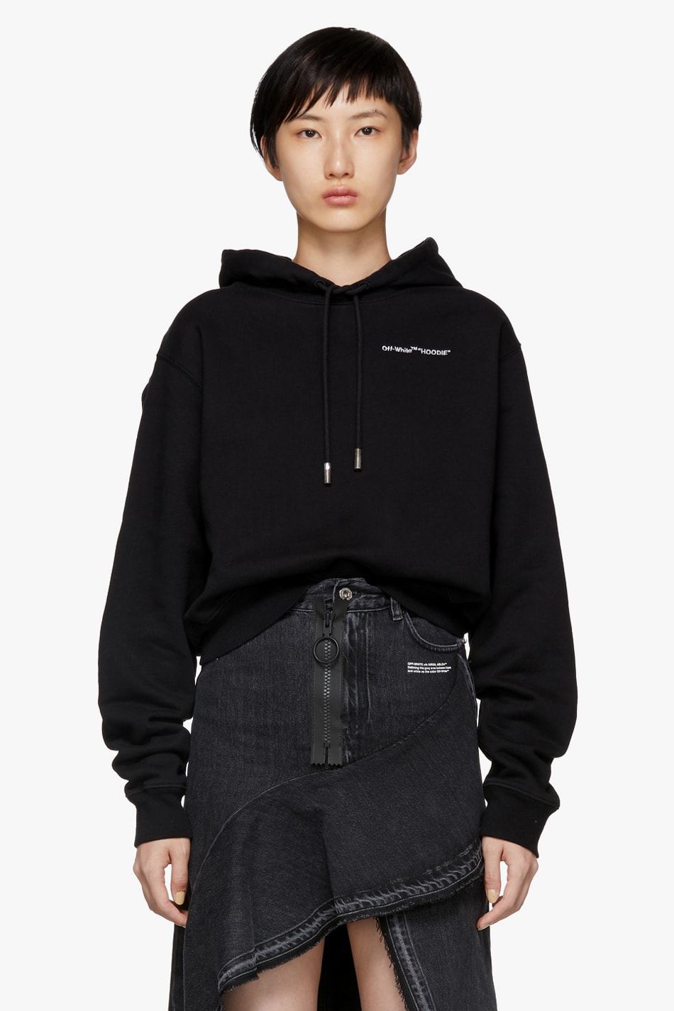 Off-White Quotes Cropped Hoodie Black
