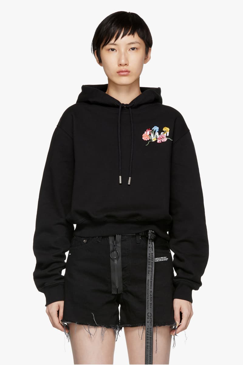 Off-White Flowers Cropped Hoodie Black