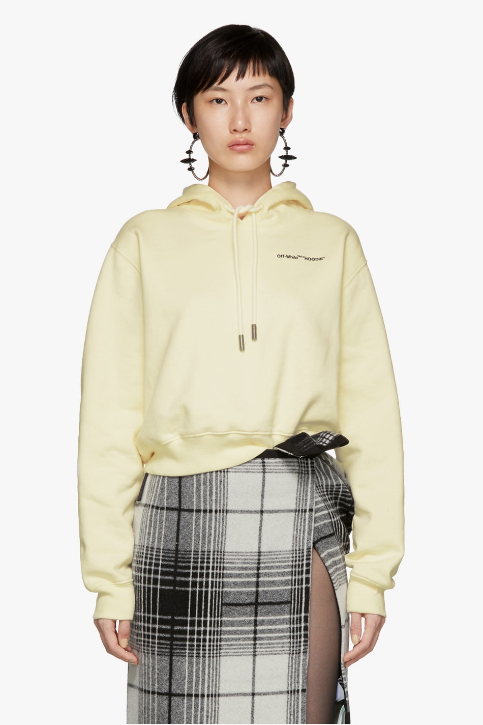 Off-White Quotes Cropped Hoodie White