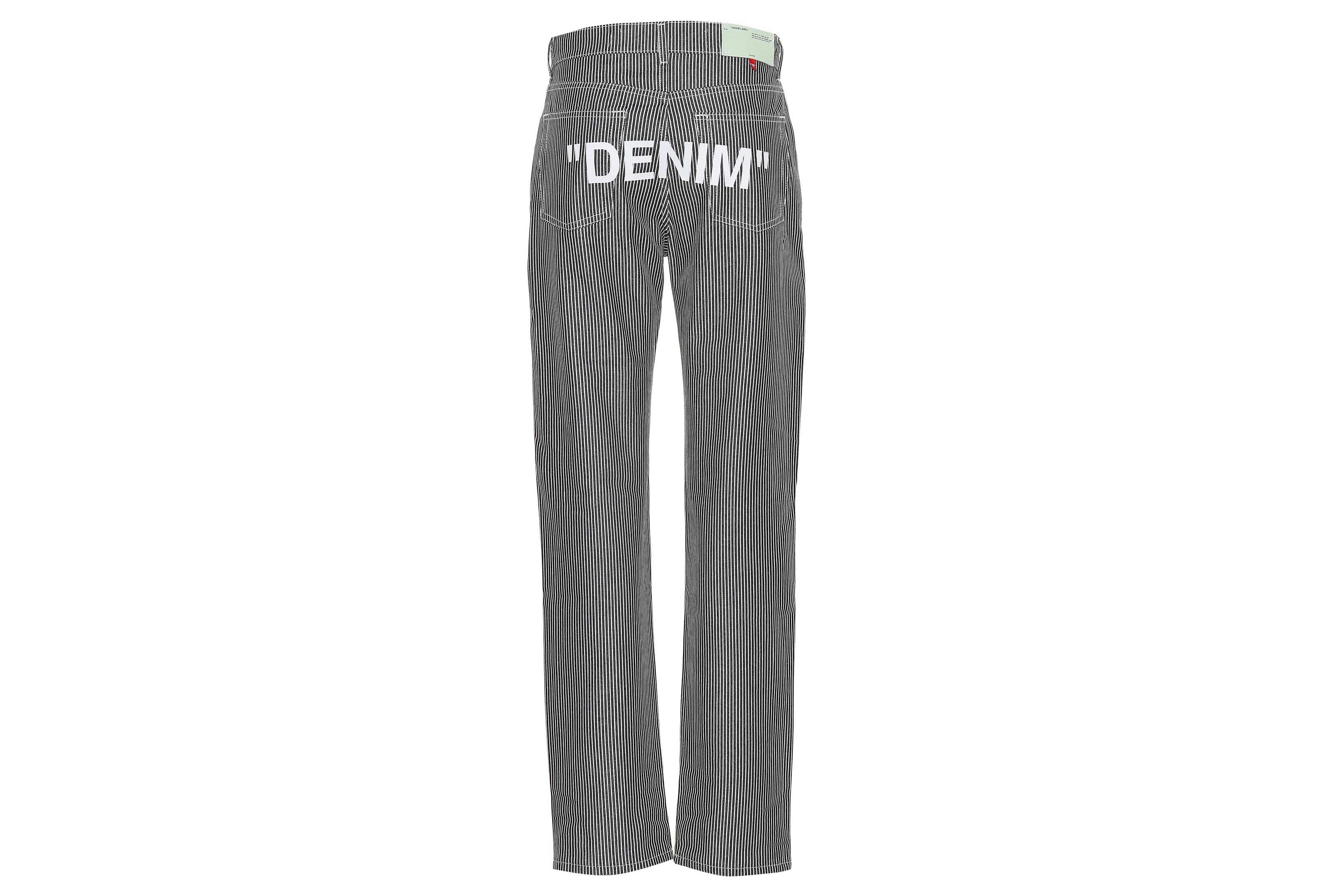 Off-White™ Drops Striped "DENIM" Pants Virgil Abloh Statement Trousers Jeans White Blue