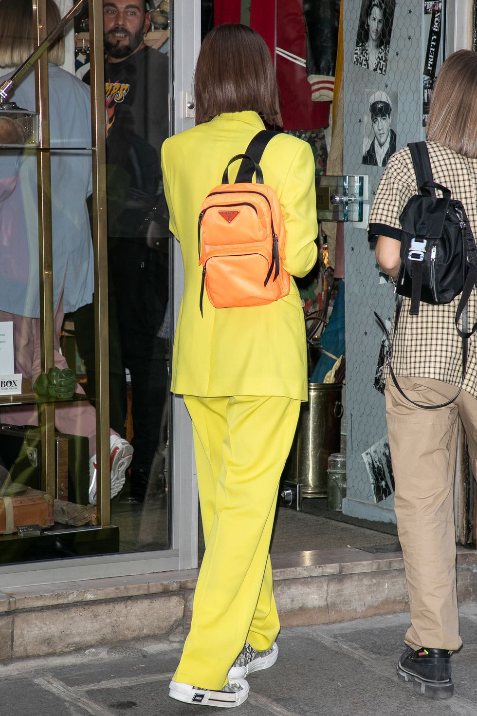 Bella Hadid Prada One-Shoulder Backpack Red Fluo Dior Homme Men Yellow Suit Kim Jones Paris Fashion Week