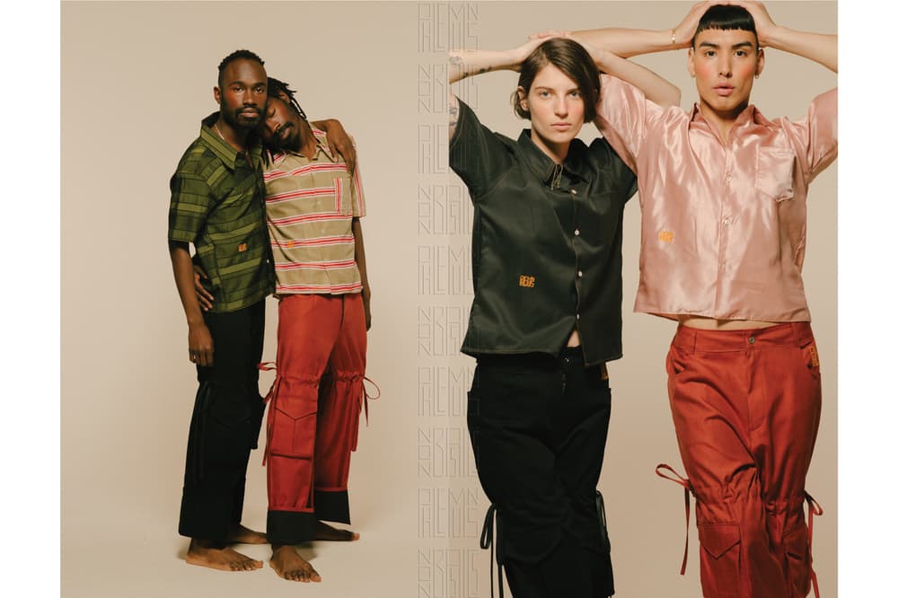 PHLEMUNS Nonbasics Lookbook Collared Shirts Tie Pants Camouflage Khaki Blue Pink
