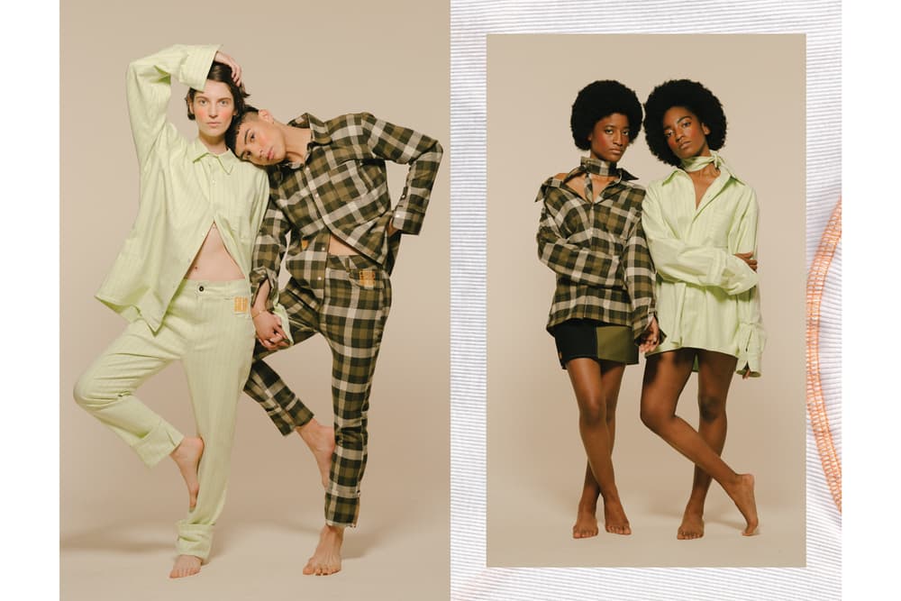 PHLEMUNS Nonbasics Lookbook Striped Shirts Pants Green White Plaid