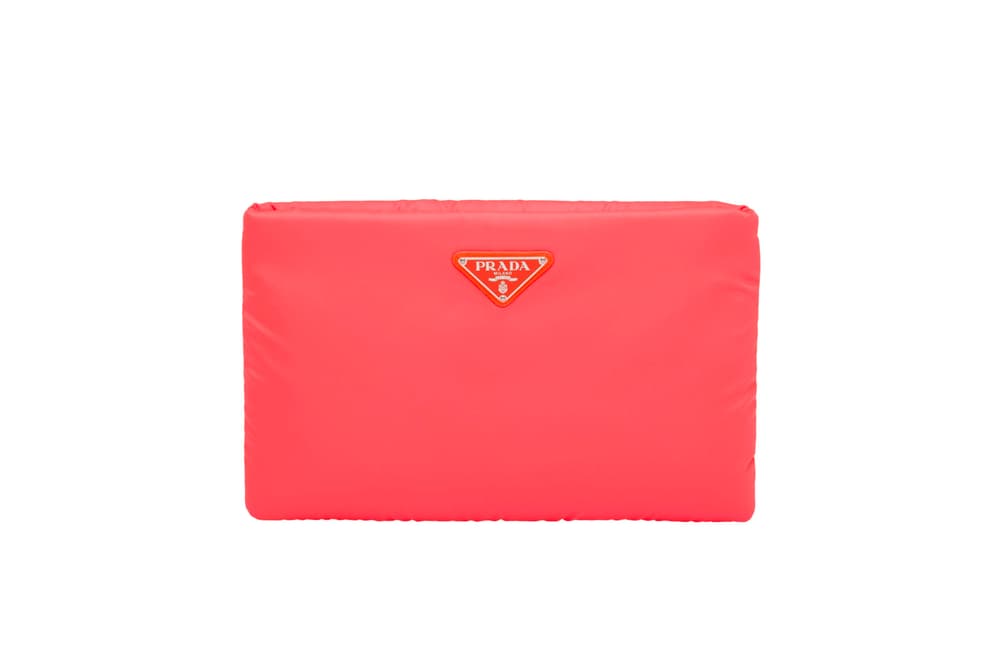 Prada Fluo Fluorescent Fall Winter 2018 Padded Nylon Clutch Orange