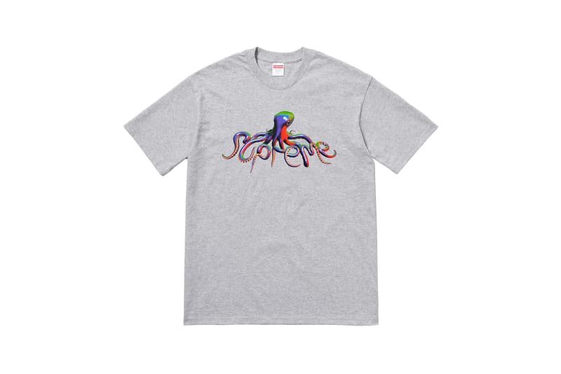 Supreme Summer 2018 T-shirt Crew Tees Collection Octopus Logo Grey