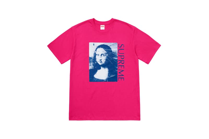 Supreme Summer 2018 T-shirt Crew Tees Collection Mona Lisa Logo Magenta