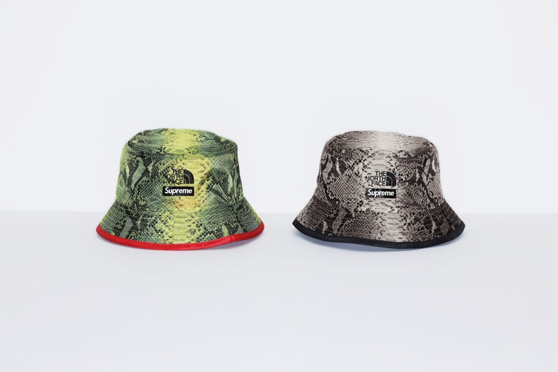 Supreme x The North Face Green Grey Snakeskin Print Bucket Hat