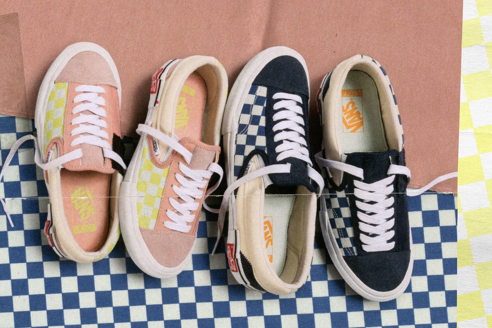 vans pink yellow and blue checkerboard