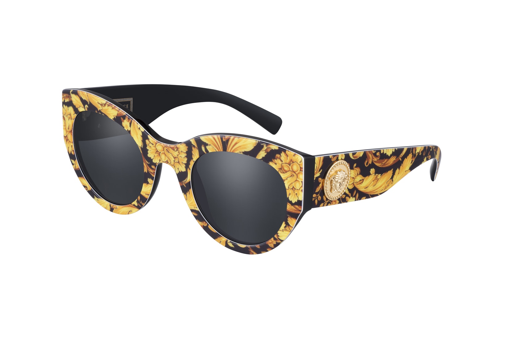 Versace Tribute Fall/Winter 2018 Sunglasses Collection Oversized Barocco Print Black Gold