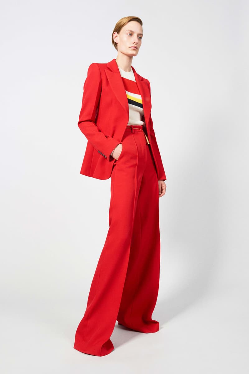 Victoria Beckham Resort 2019 Collection Lookbook Blazer Pants Red Striped Shirt White Yellow