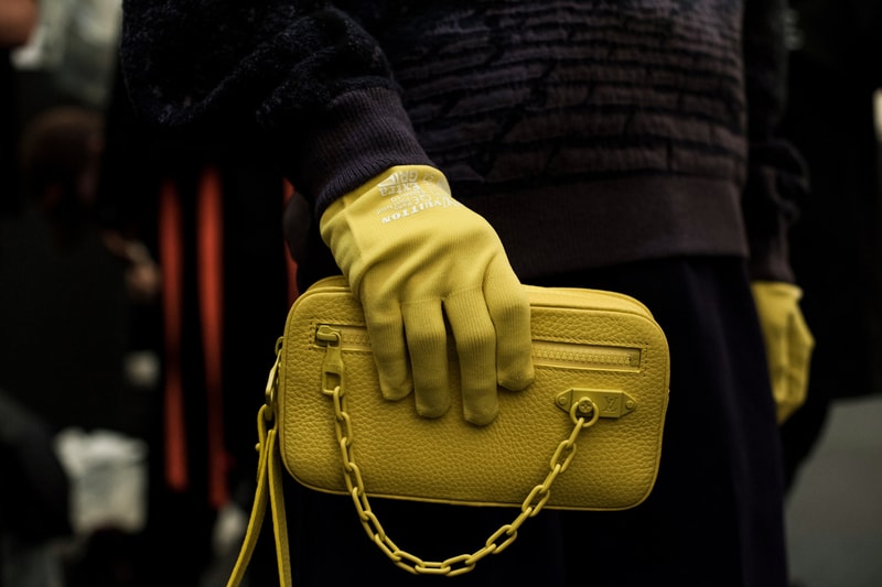 Louis Vuitton Men's Spring/Summer 2019 Show Paris Fashion Week Backstage Gloves Handbag Yellow