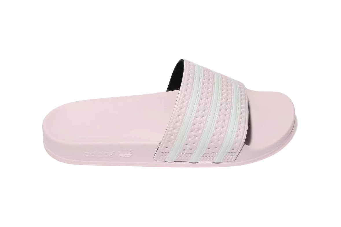 adidas adilette slides pastel pale pink blue white stripes