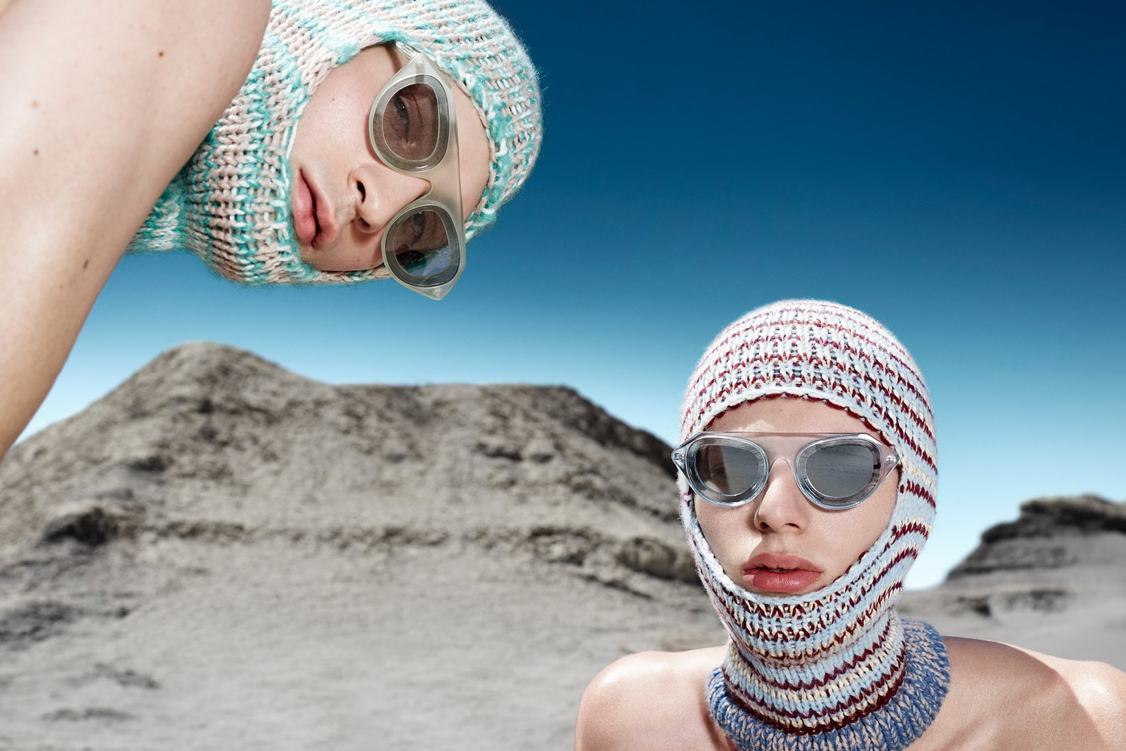 CALVIN KLEIN 205W39NYC Fall 2018 Campaign Knit Masks Blue White Oversized Sunglasses Green Grey