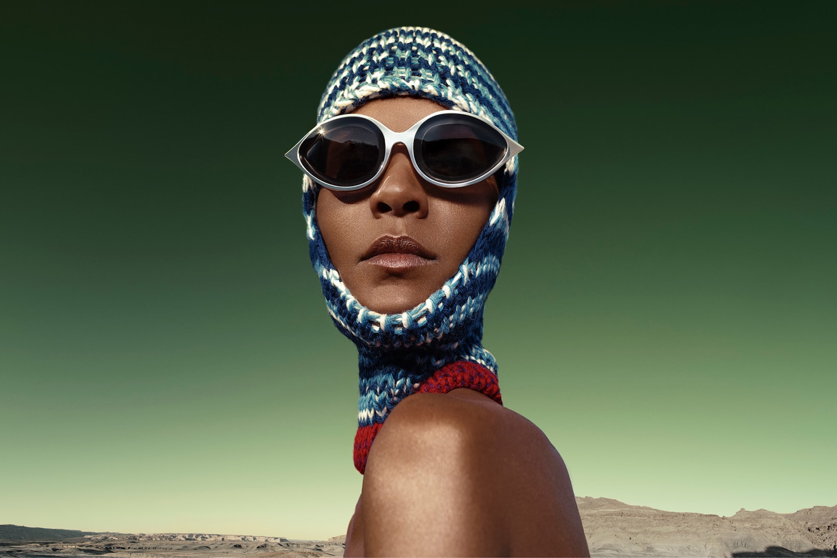 CALVIN KLEIN 205W39NYC Fall 2018 Campaign Knit Mask Blue Oversized Sunglasses Silver