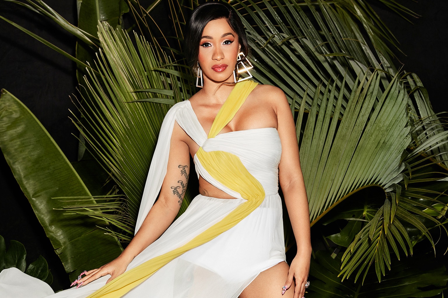Cardi B Cosmopolitan March 2018 Issue Dress White Yellow