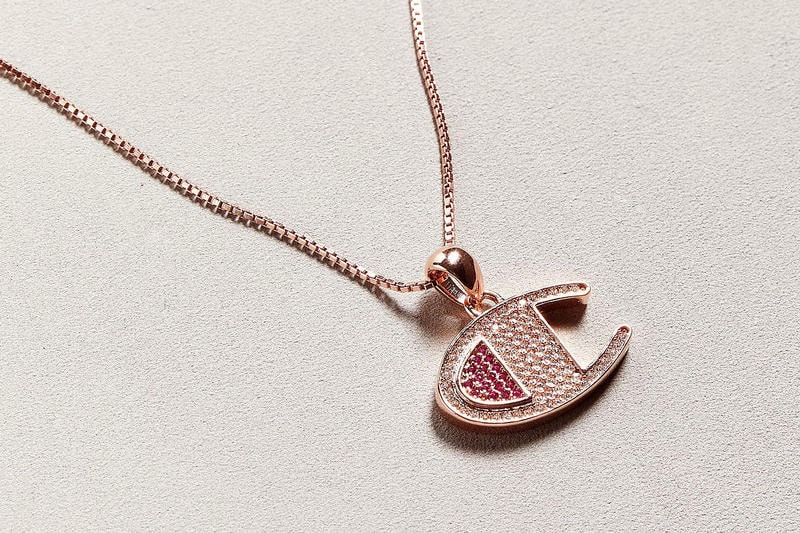 Rose Gold Champion Logo Necklace Crystals
