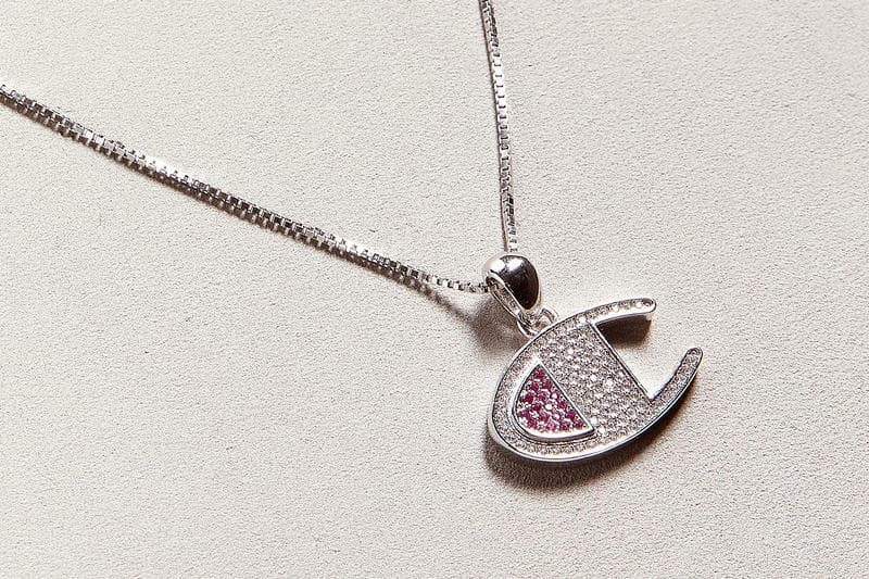 Silver Champion Logo Necklace Crystals