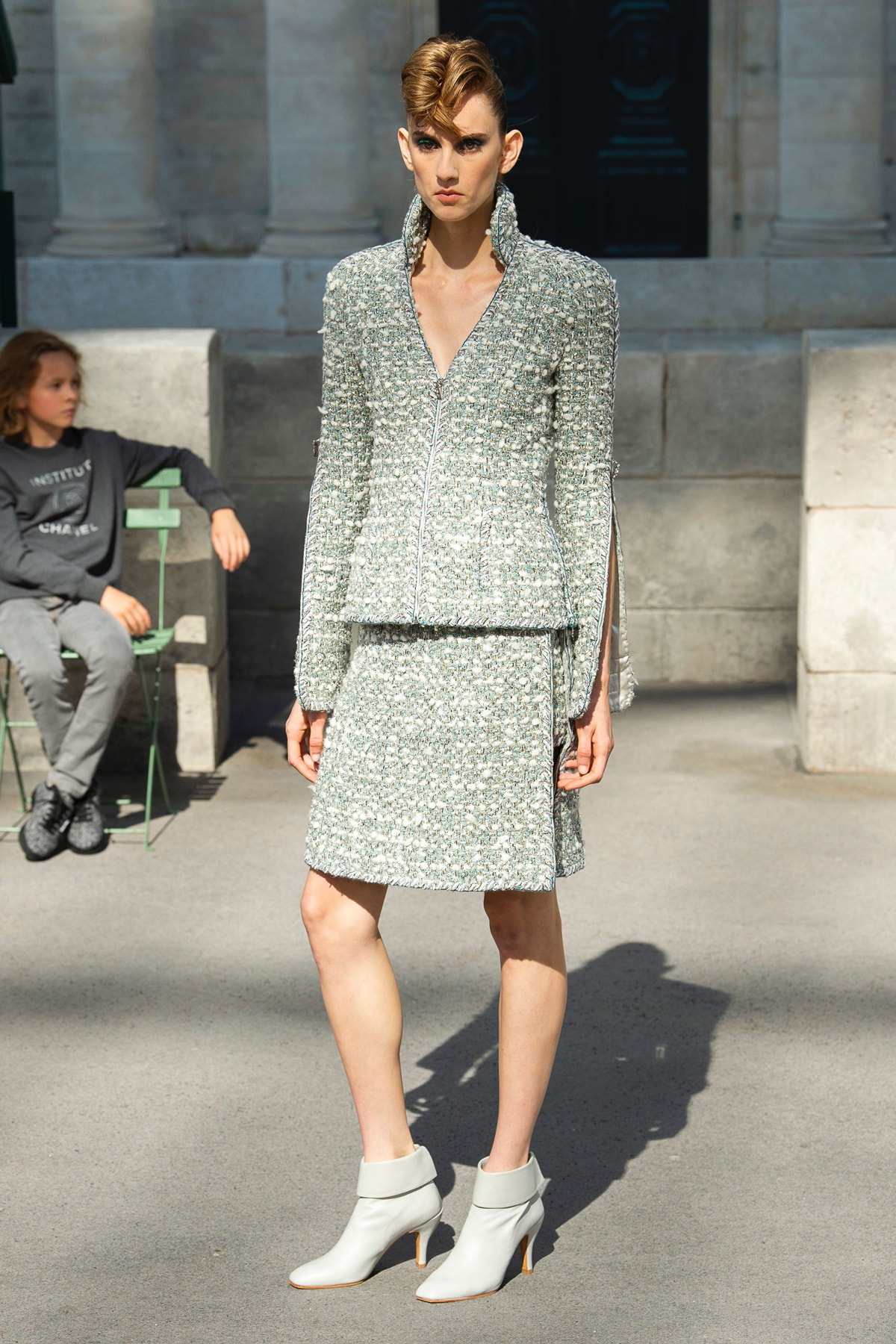 Chanel Fall 2018 Couture Show Collection Blazer Skirt Light Blue White