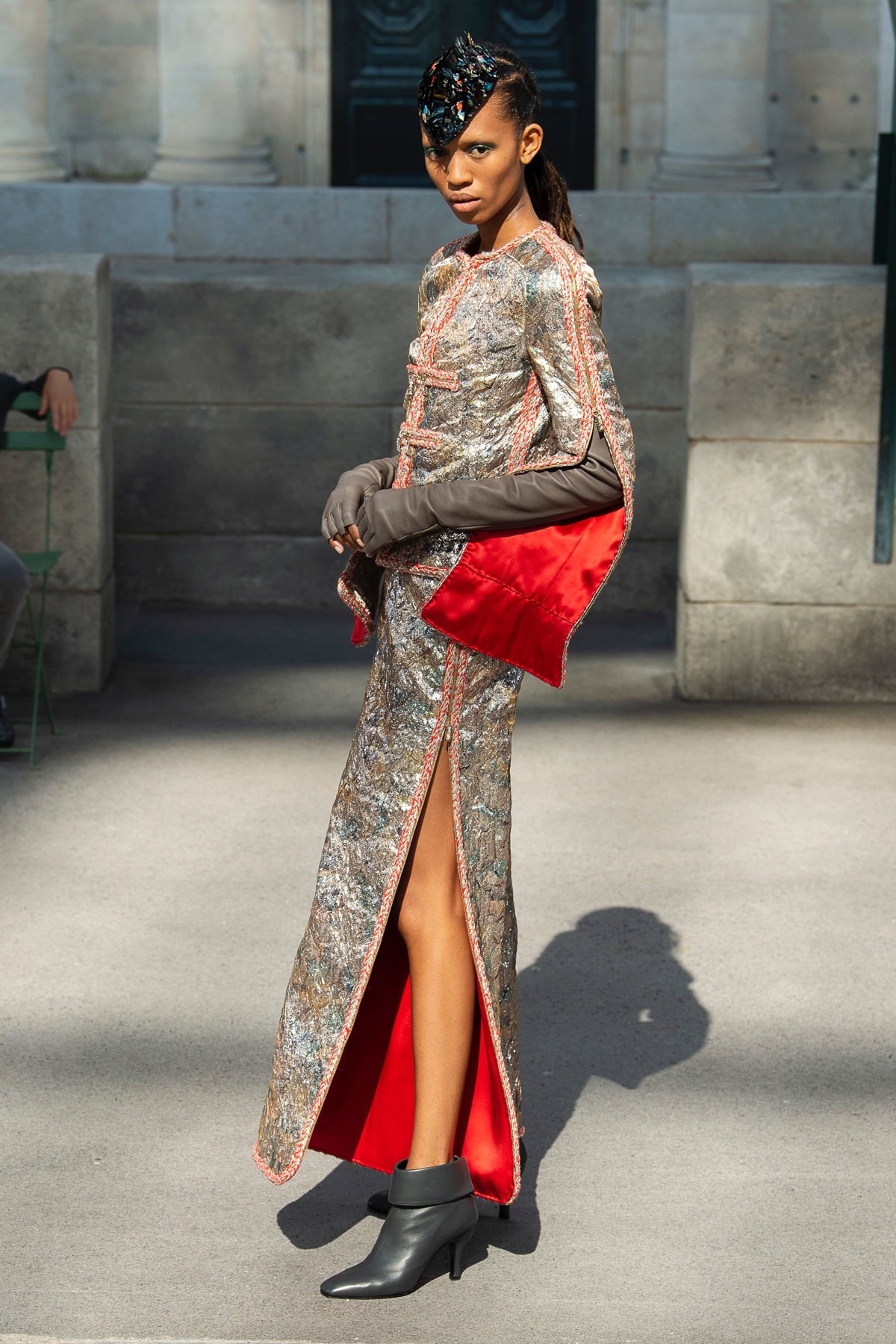 Chanel Fall 2018 Couture Show Collection Jacket Skirt Gold Red Boots Black