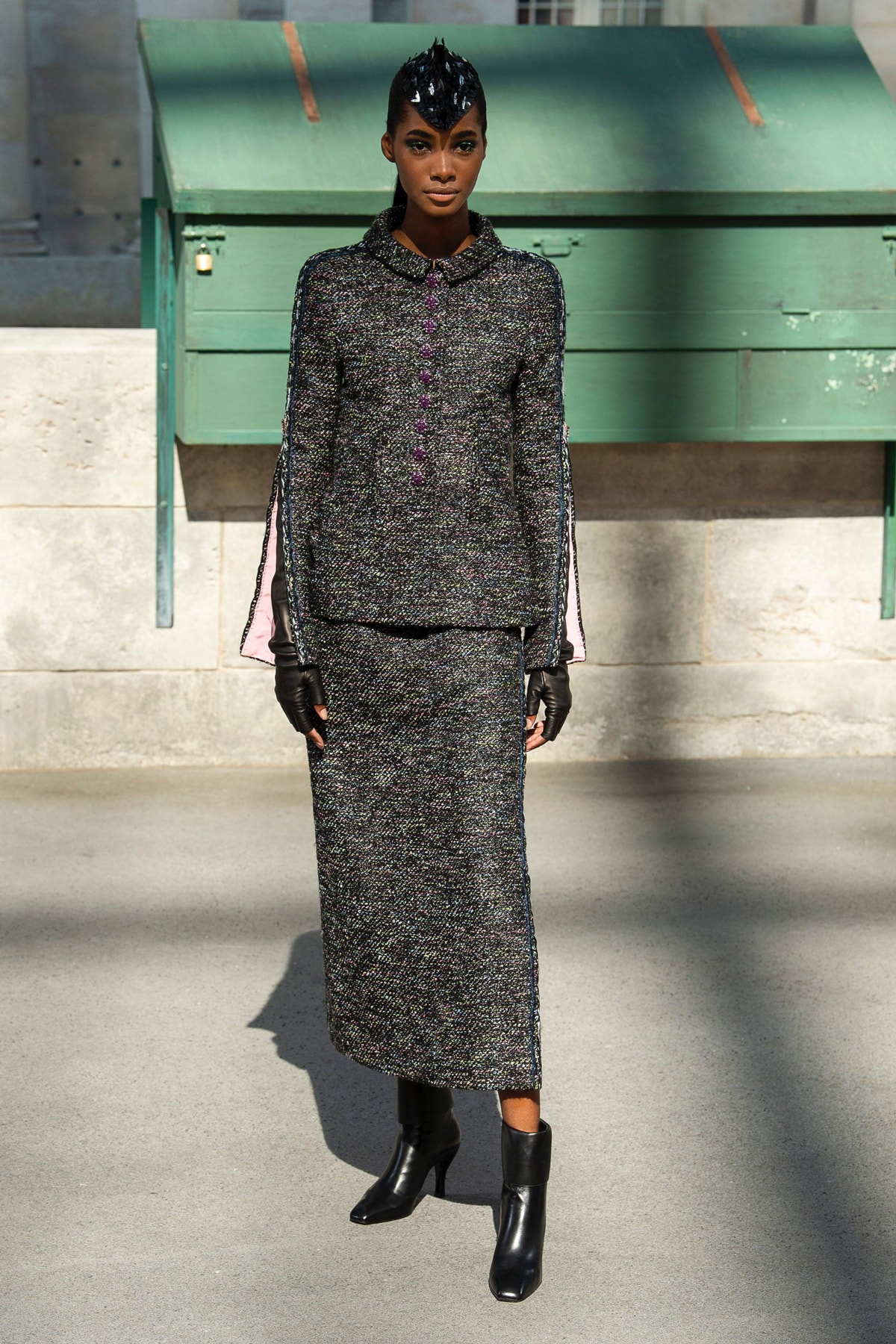 Chanel Fall 2018 Couture Show Collection Blazer Skirt Dark Grey