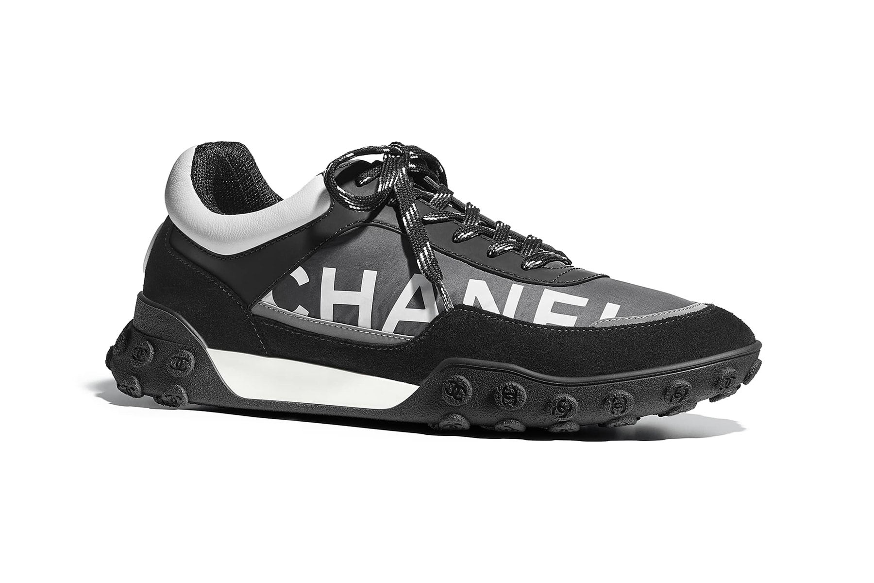 chanel pre-fall 2018 sneaker logo nylon calfskin black white