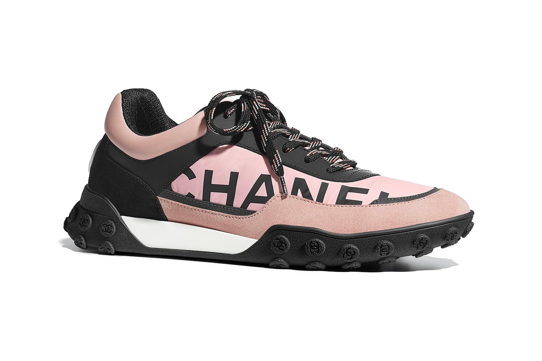 chanel pre-fall 2018 sneaker logo pink black nylon calfskin