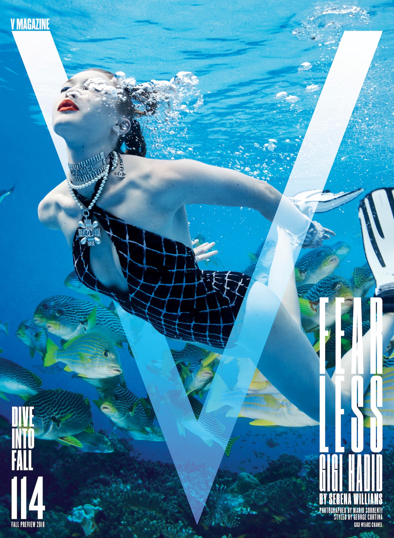 Gigi Hadid Stuns on the Cover of 'V' Magazine Mario Sorrenti Jet Ski Adventure Swimming Fendi Chanel