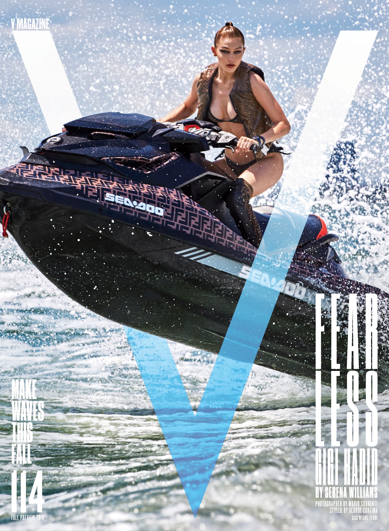 Gigi Hadid Stuns on the Cover of 'V' Magazine Mario Sorrenti Jet Ski Adventure Swimming Fendi Chanel