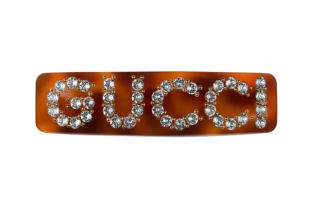 Gucci crystal single hair clip tortoiseshell logo barrette